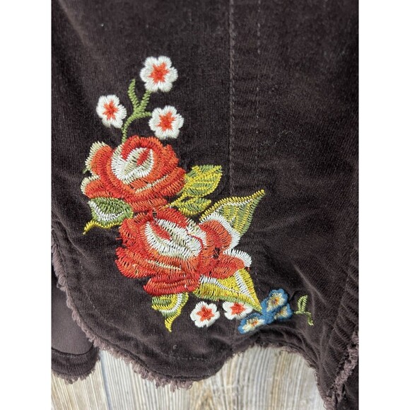 Vtg KIKIT JEANS XL Brown Corduroy Floral Embroidered Blazer Jacket Y2k Boho Chic - Picture 2 of 11